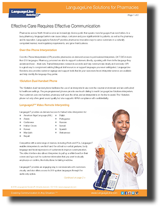 Language Line Solutions for Pharmacies Language Line Solutions for Pharmacies