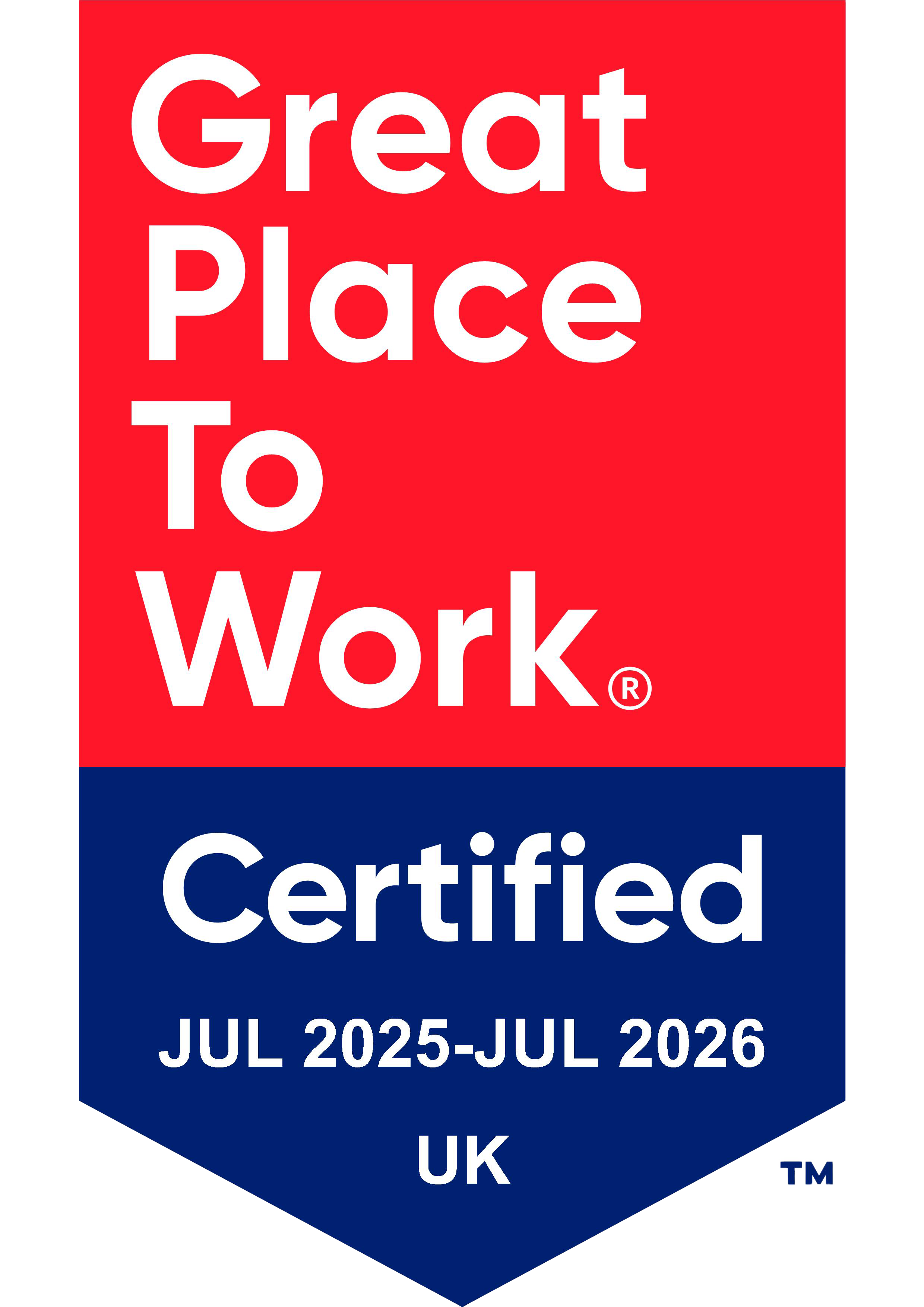 Great Places to Work Certified July 2025-July 2026 UK Badge